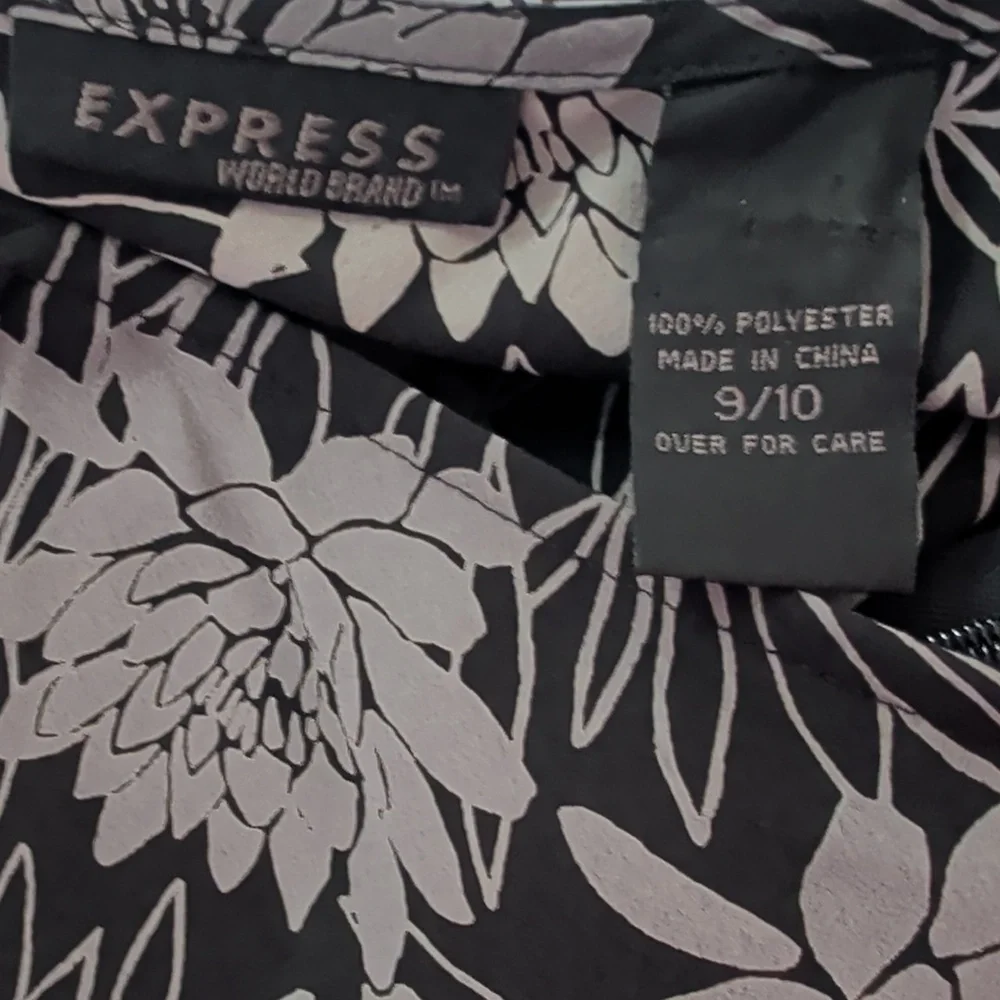 Express Floral A-Line Flounce Hem Midi Skirt Black + Gray Y2K Women's Size 9/10